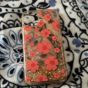 Floral Glitter Phone Case - Pink and Gold